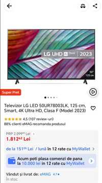 MDM vinde: Televizor LG Led 4K 50UR78003LK, 125cm.