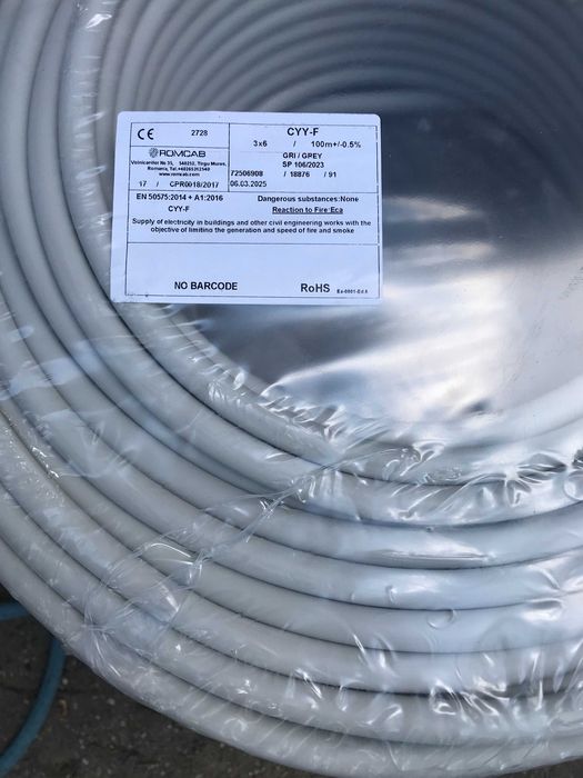 Cablu electric cupru masiv ignifug CYY-F 5x4 mm  5x2,5  mm  3x6 mm 5x6