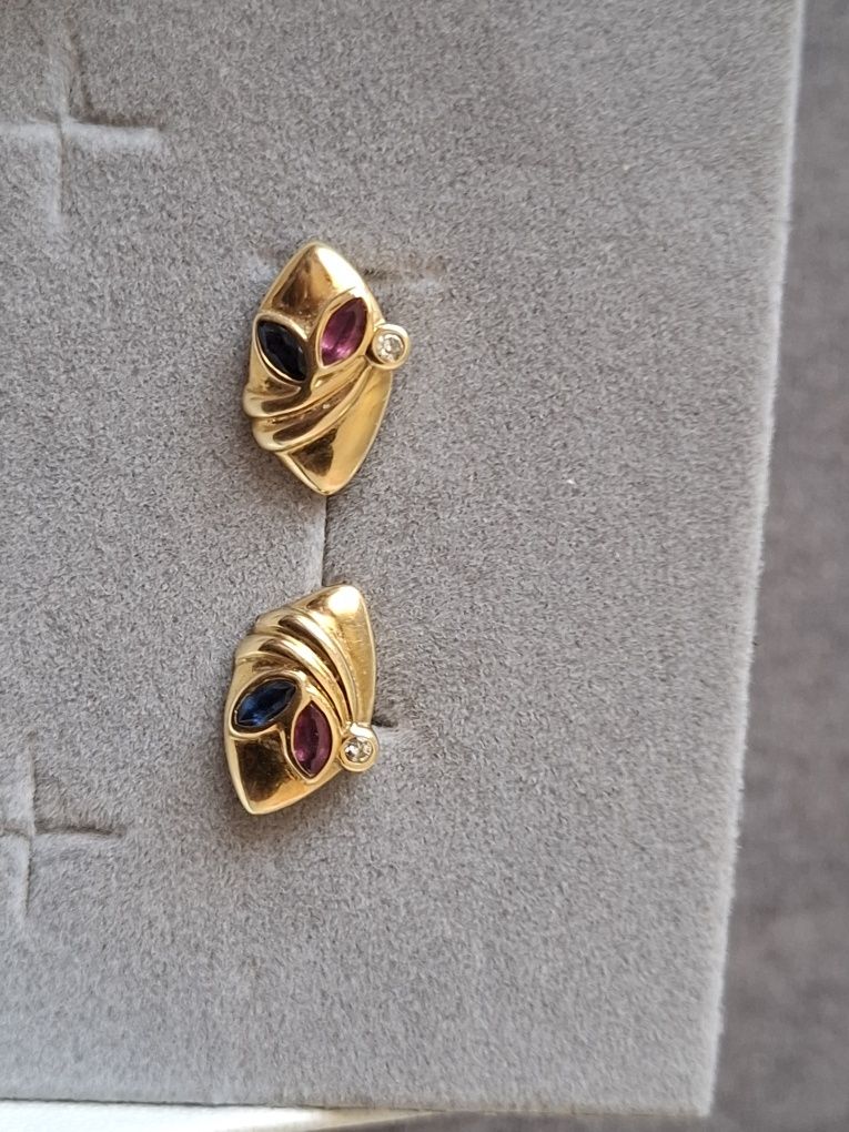 Cercei aur 14k diamante, safire, rubine