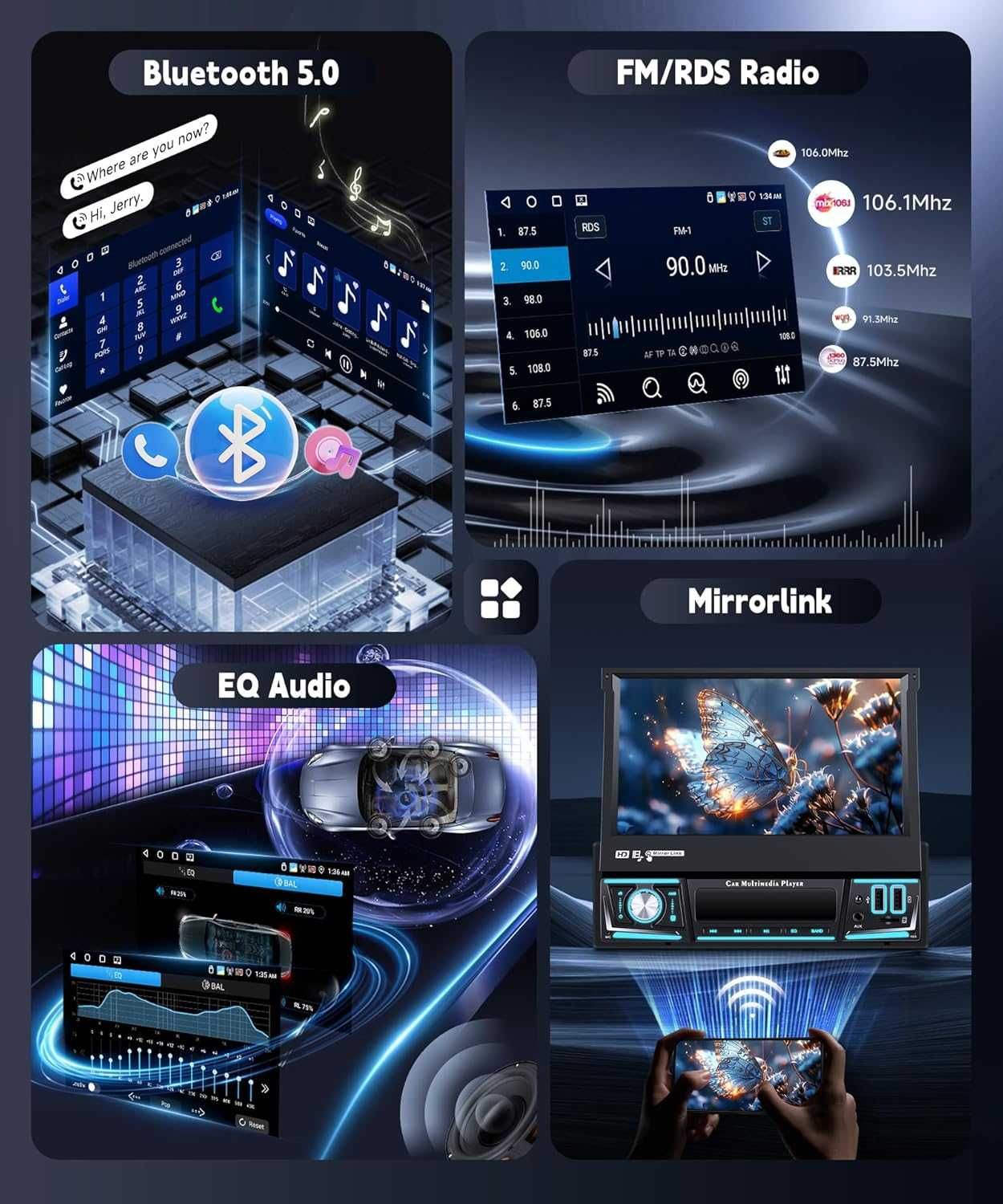 Hodozzy 7 инча, 4G+64G Android 13 еднодиново автомобилно стерео с DSP