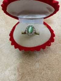 Кольцо СССР серебро с пробой 925, камень зеленый(наверное жадеит)