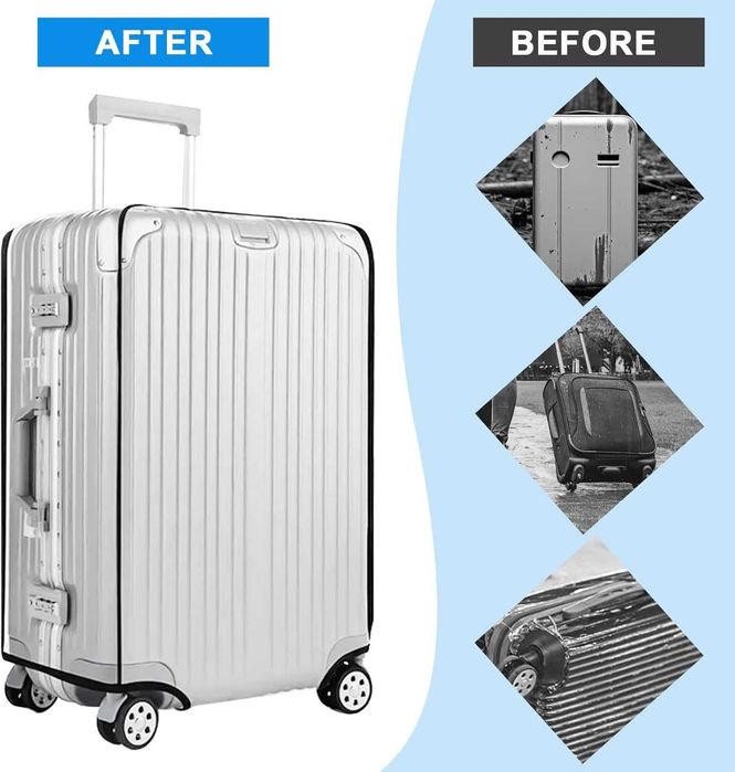 Husa protectie transparenta pentru valiza PVC fixare Velcro 67x47x33cm