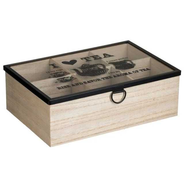 Дървена кутия с 6 отделения и стъклен капак за чай 24x16x8 cm
