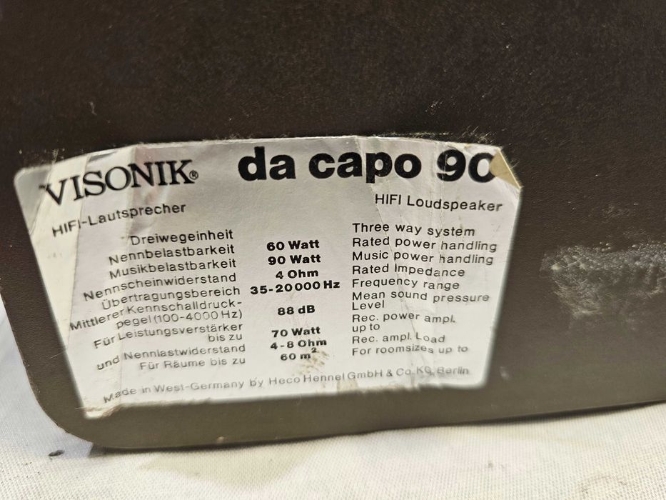 Visonic da capo 90 by HECO 3 way 2x70W 88db/1w/1m