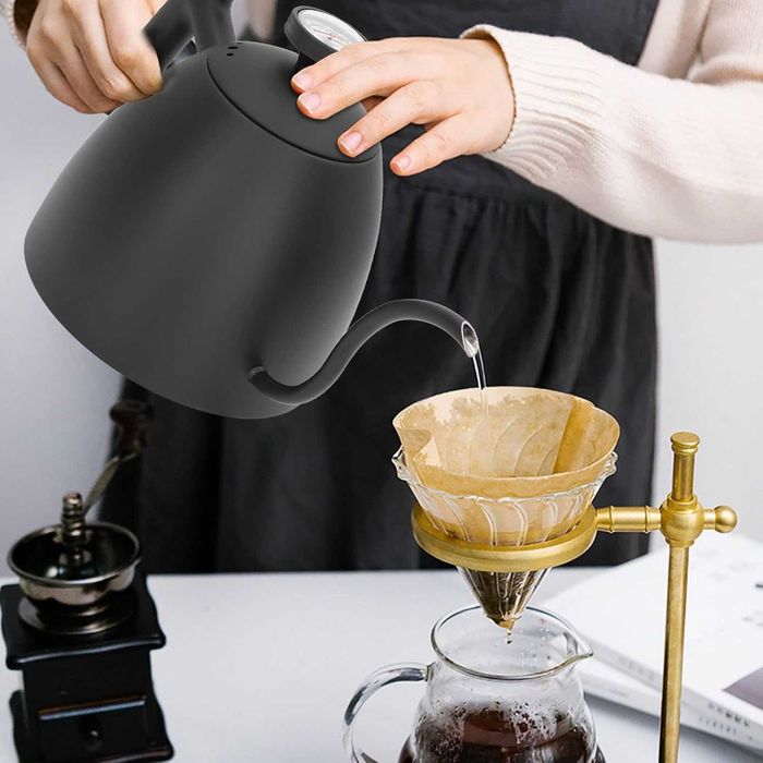 Fierbator/Ceainic ceai/cafea cu termometru, gat lung,Black, TRANS GRAT