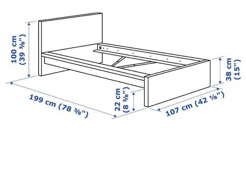 Кровать односпальная IKEA MALM 200*90 + реечное дно LUROY + матрас