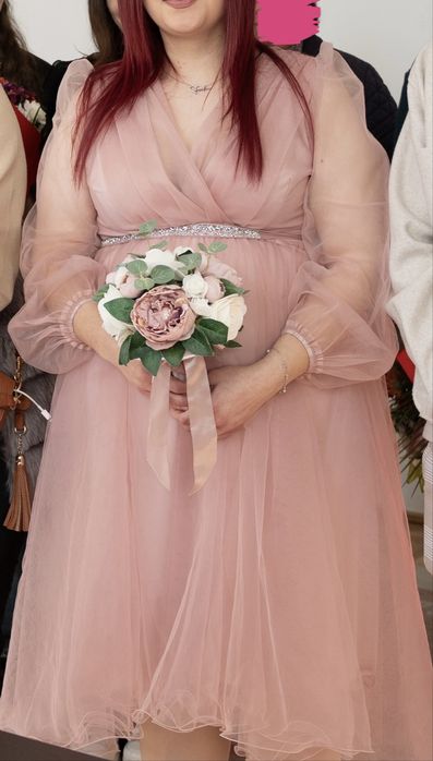 Rochie midi de ocazie, roz prafuit, 3XL(46)