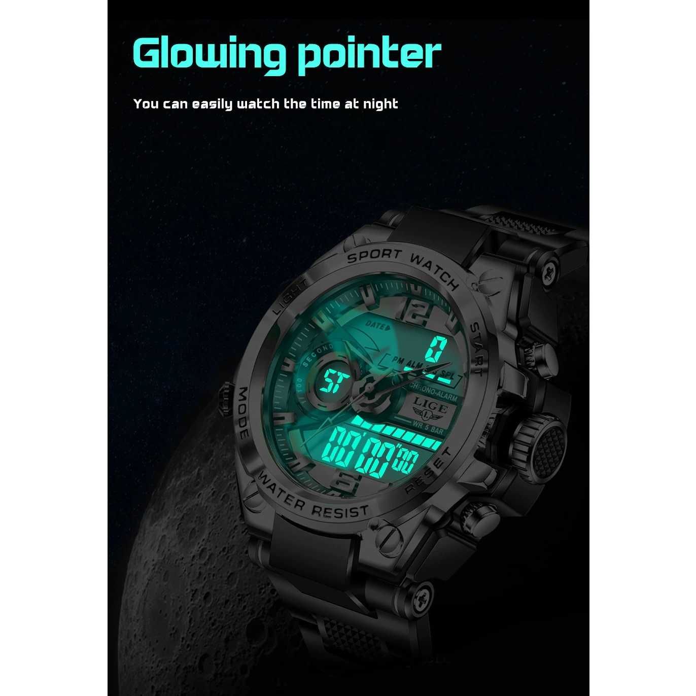 Мъжки часовник Lige Sports Watch, Водоустойчив, 5 ATM, Хронограф