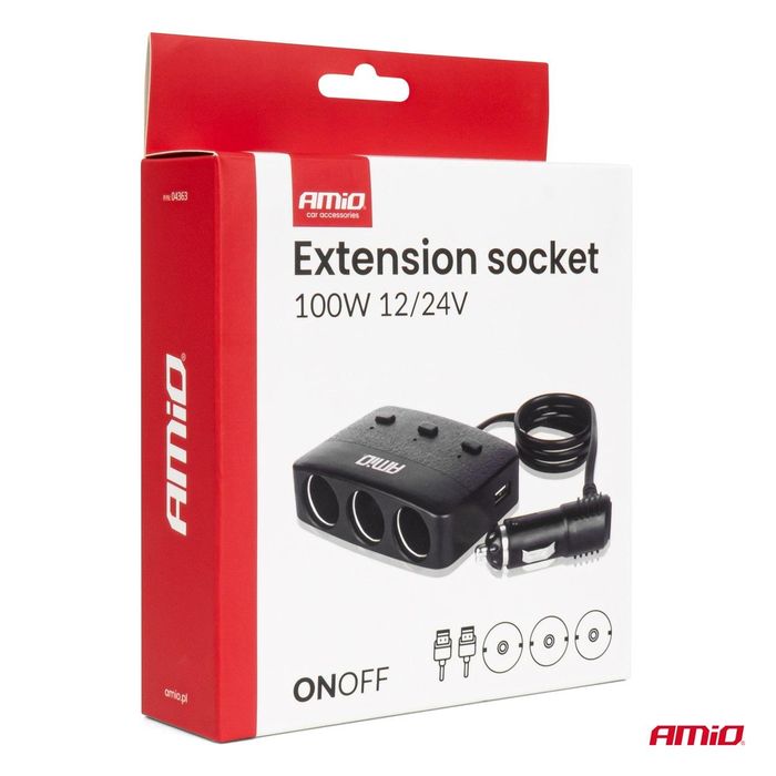 разклонител за запалка с зарядно устройство 2x usb-a on/off led ...