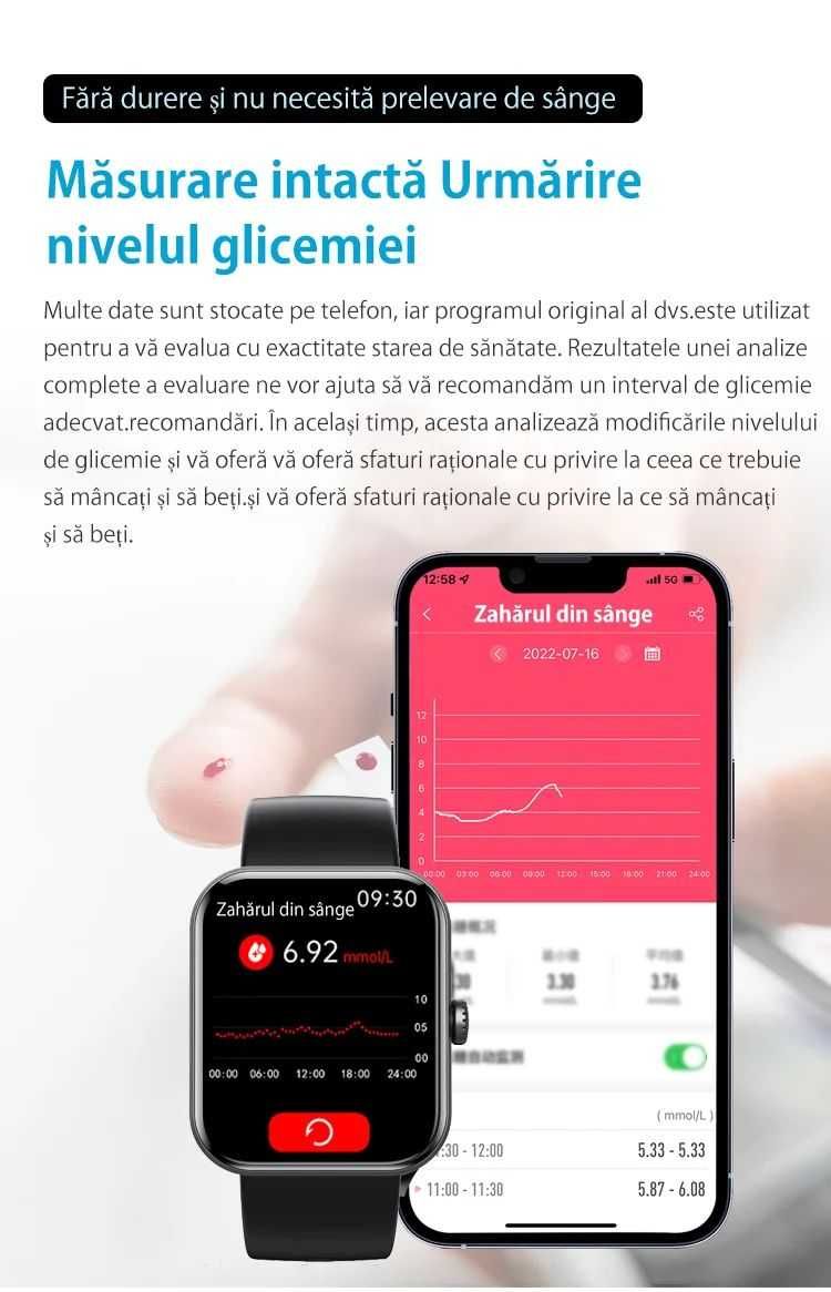 Ceas smartwatch pentru masurarea glicemiei fara intepare, Alhena®