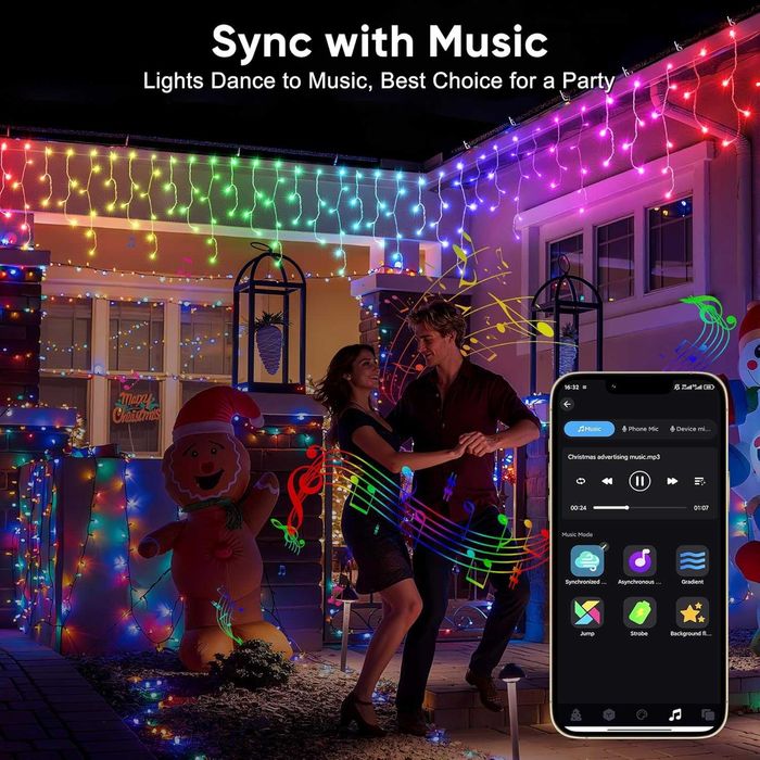 Ollny Smart RGB коледни светлини, 10 м, 286 LED, дистанционно, IP44