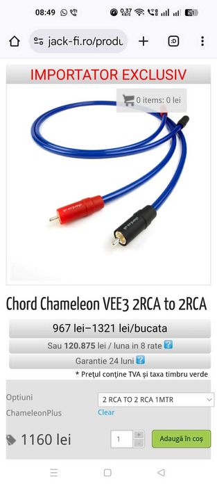 Cabluri audio Chord Chameleon VEE3 2RCA to 2RCA