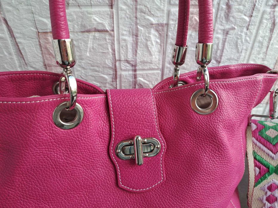 дамска чанта,цикламено розова кожена торба-естествена кожа