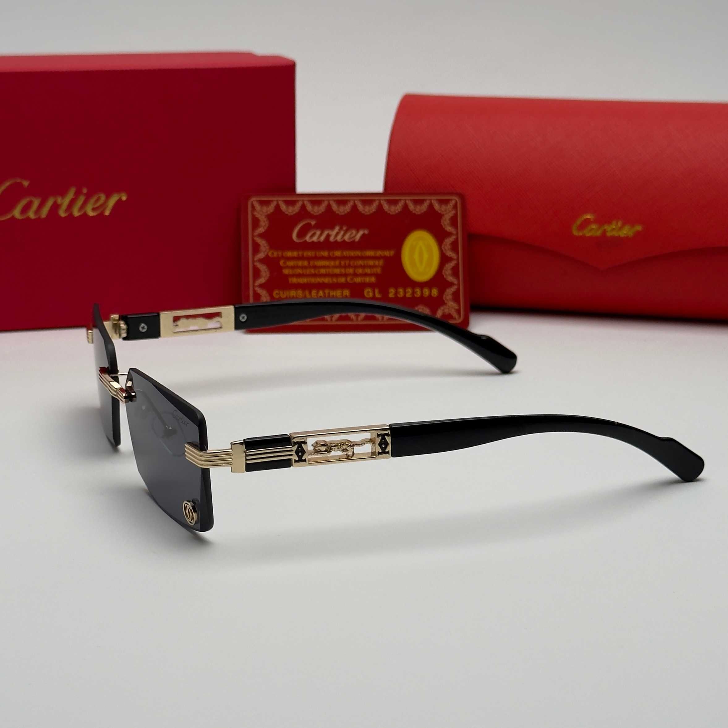 Правоъгълни Слънчеви Очила CARTIER Black Rimless УВ400 CE Gold