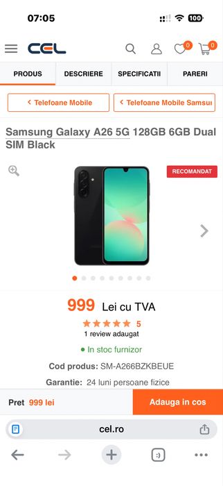 Samsung galaxy a26 6gb 128gb nou sigilat liber de retea