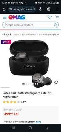 Casca bluetooth stereo Jabra Elite 75t, Negru/Titan