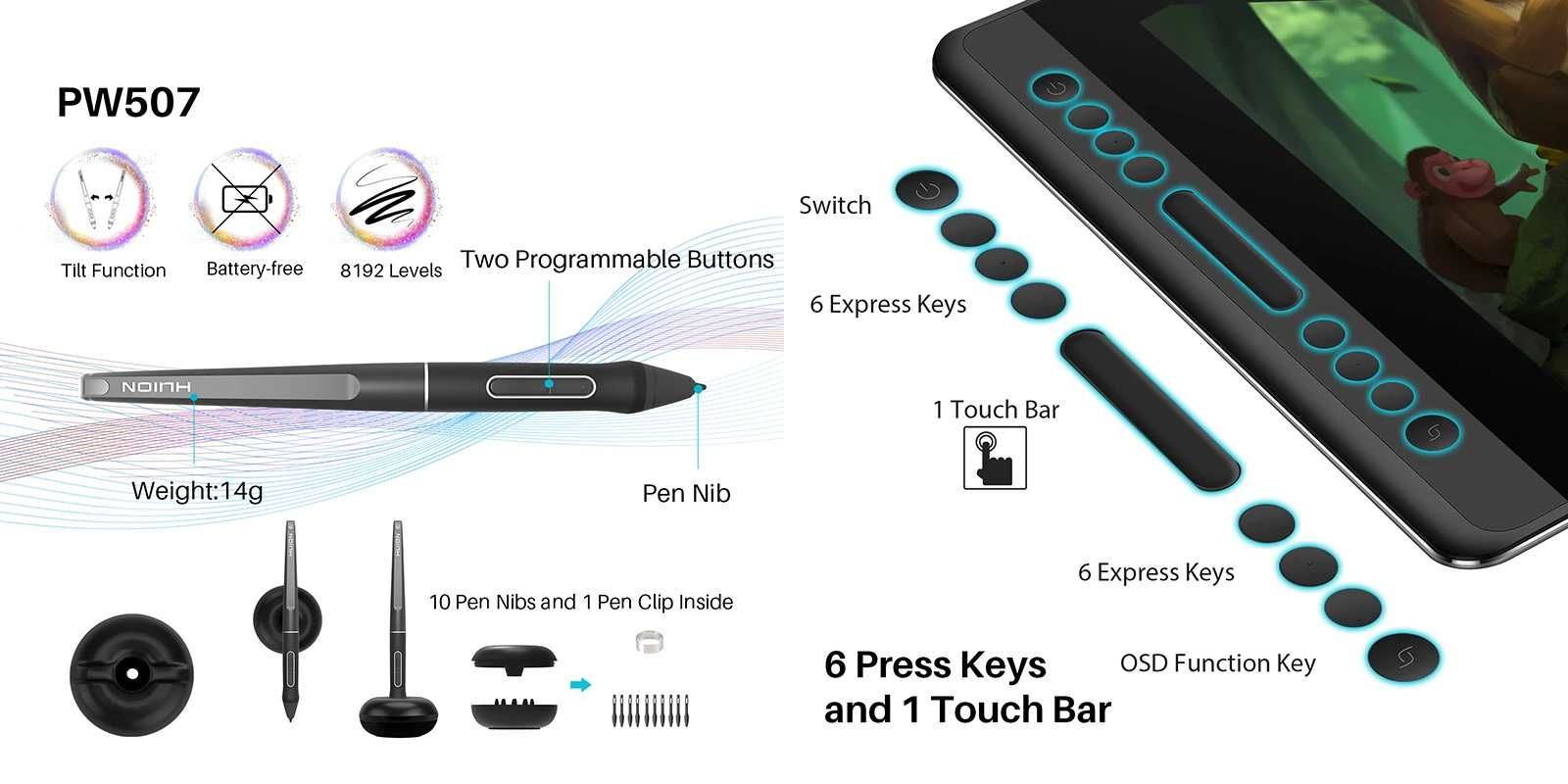 Huion Kamvas Pro 16 графический планшет с экраном +подставка +перчатка