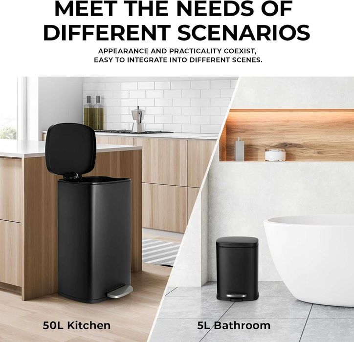 Кош за боклук с безшумен капак 5 l+50l черен цвят