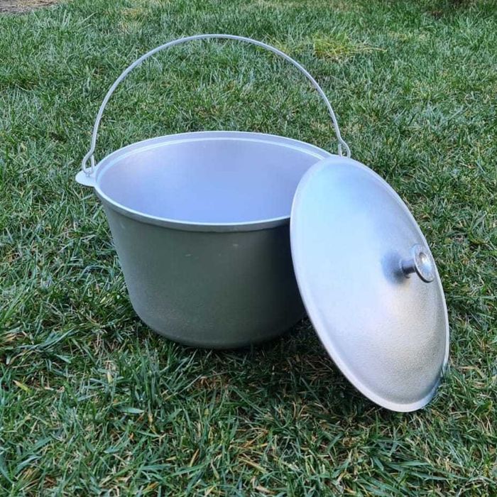 Ceaun aluminiu alimentar cu capac 15 litri fund plat dublu stratificat