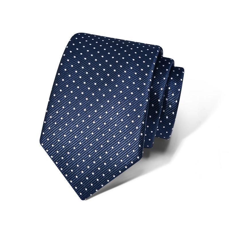 Cravată albastră cu puncte albe din mătase