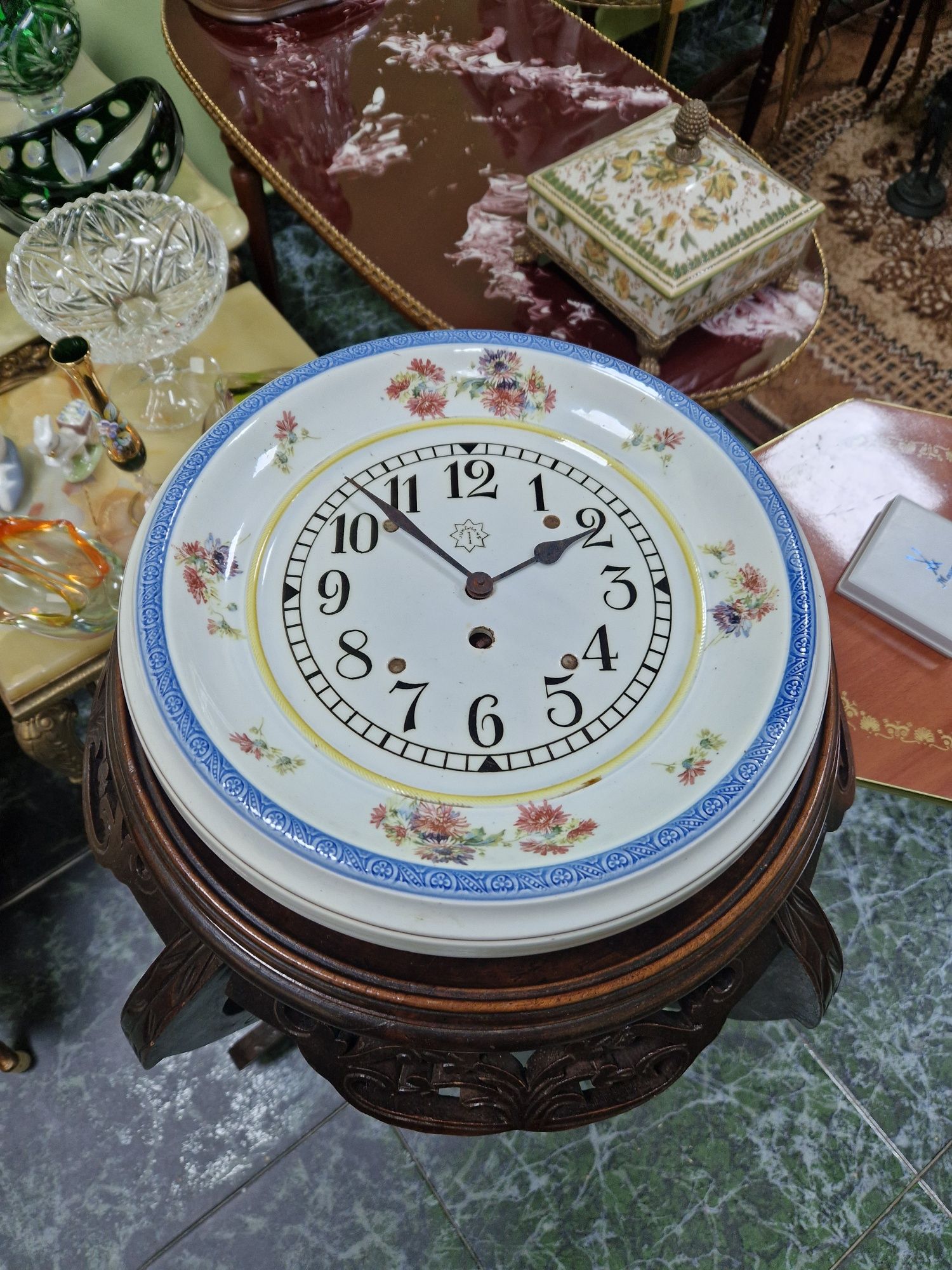 Прекрасен рядък антикварен порцеланов кухненски часовник Junghans