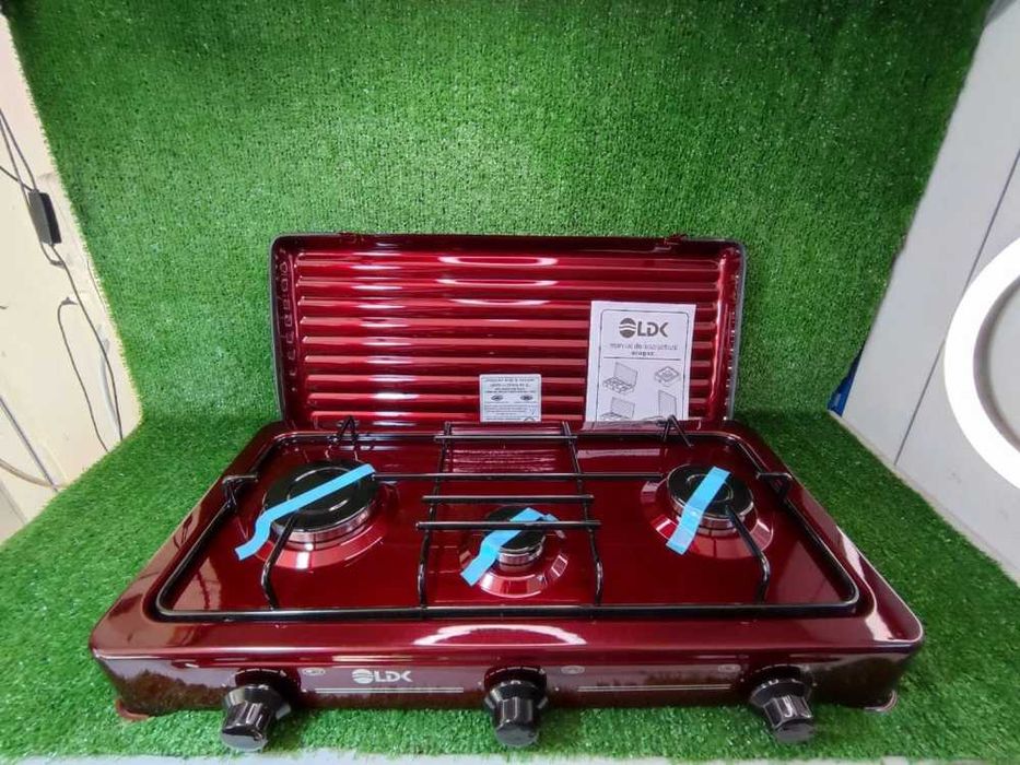 Plita 3 arzatoare pentru butelie LDK ELS6628 ,email visiniu / CLP