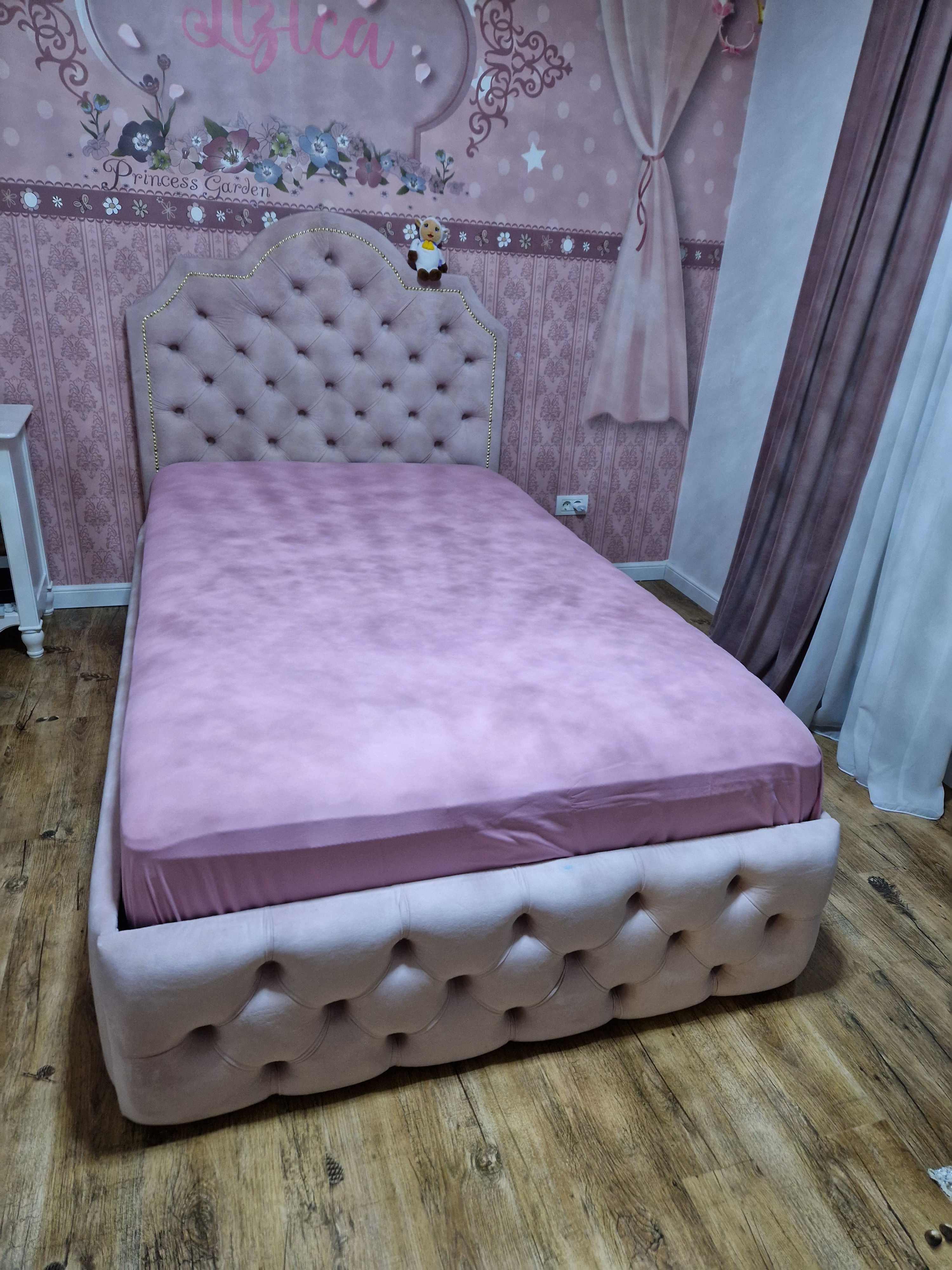 Pat tapițat roz pudra 90/200