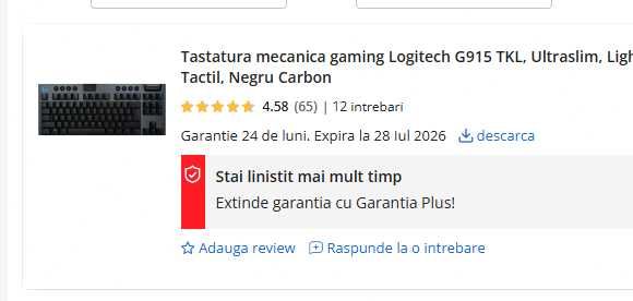 Logitech G915 TKL cu garantie Switch Tactil (maro)