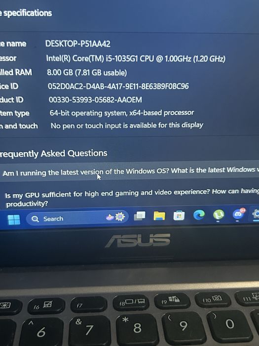Laptop ASUS i5-1035G1 - 8 GB RAM - 500 GB MEMOTIE SSD