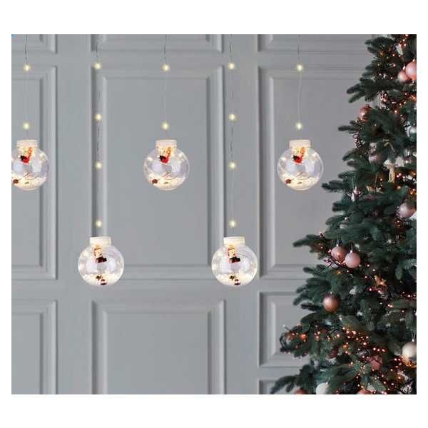 Коледна LED завеса Mercado Trade, Дядо Коледа, 10 снежни топки