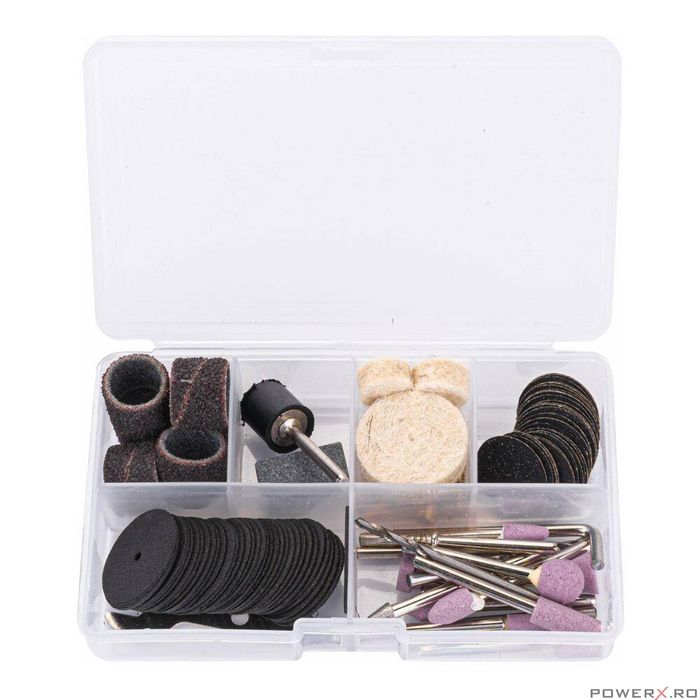 Set mini polizor drept, 250 W, 100 accesorii incluse, Powermat