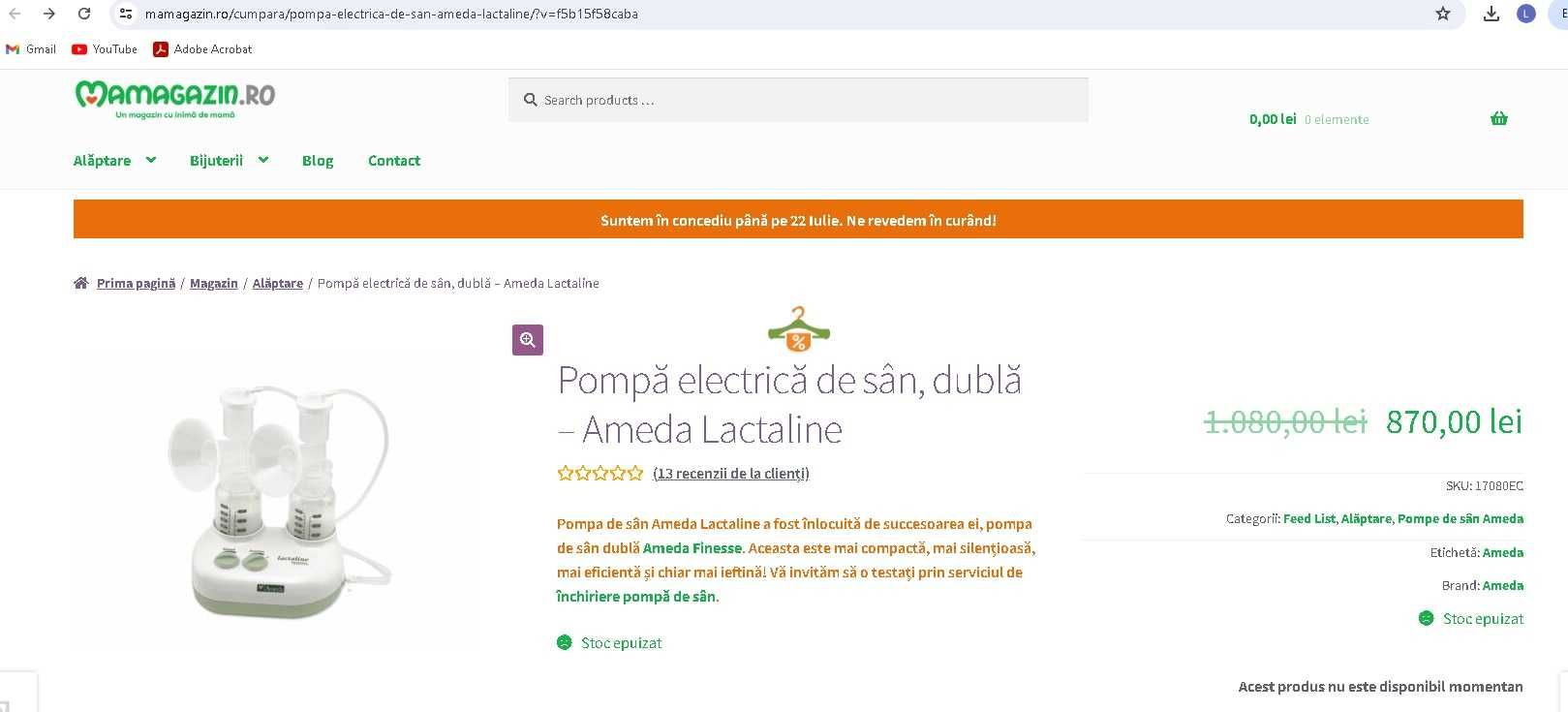 Pompa electrica de san dubla – Ameda Lactaline