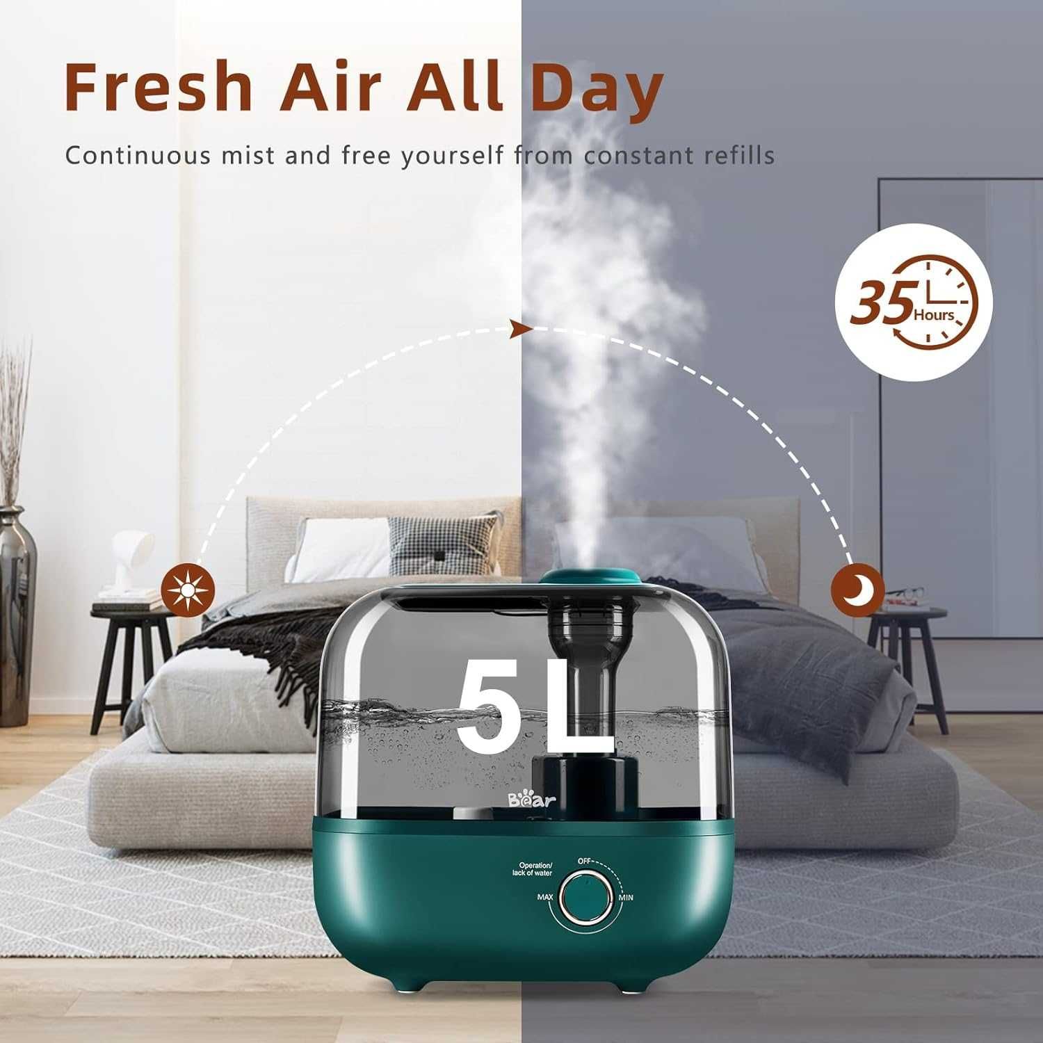 Umidificator si Aromatherapy Bear 5L,Verde sau Alb, REDUS de la 300RON