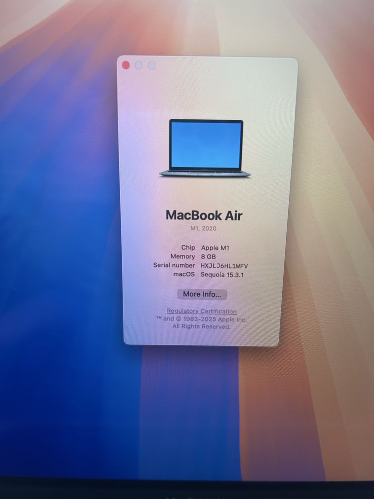 Apple MacBook Air 2020 M1, 256GB, 8GB , 100% baterie