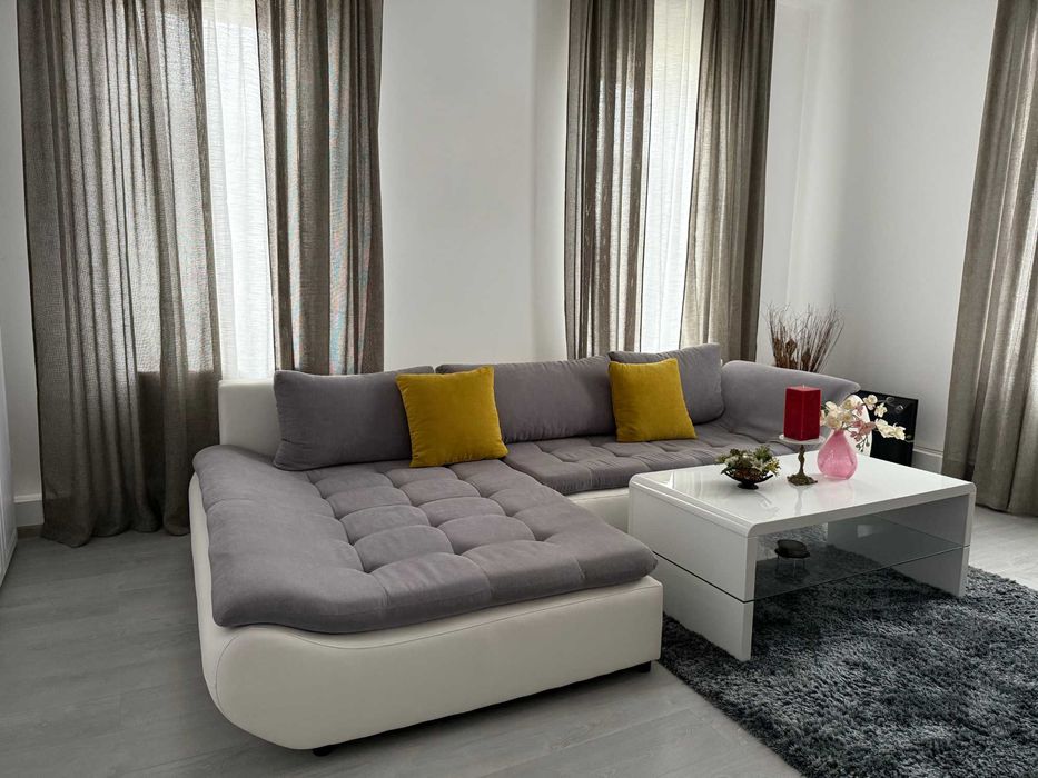 Colțar extensibil Prato, pe stânga, gri, alb