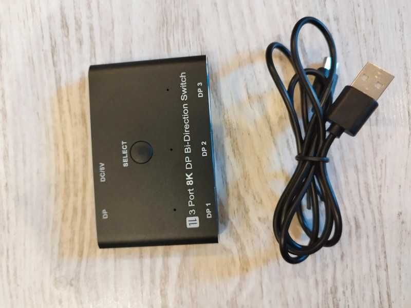 Switch DisplayPort Yiwentec, 3‑în‑1, 8K, comutator bi‑direcțional