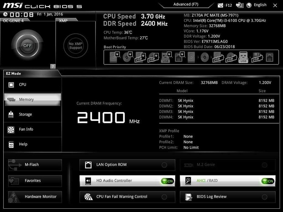 RAM 16GB 2x8gb SK Hynix 2400Mhz DDR4