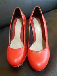 Pantofi fete/doamne din piele rosu corail, marimea 33