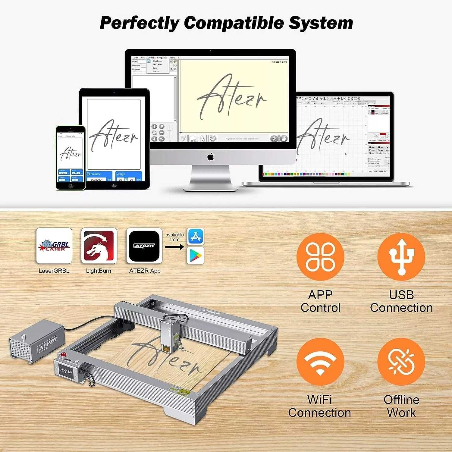 CNC Laser ATEZR P10 10WGravator + Sistem Roller + Compresor Air Assist