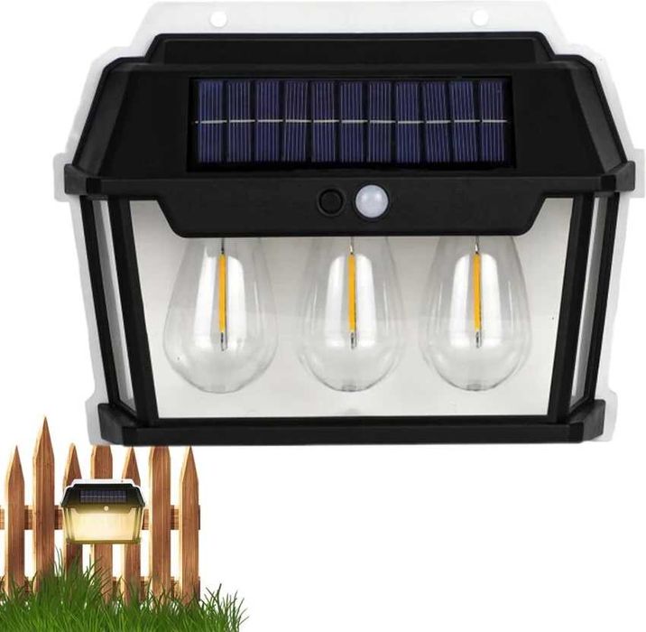 Соларна Стенна лампа с 3 LED крушки 38w