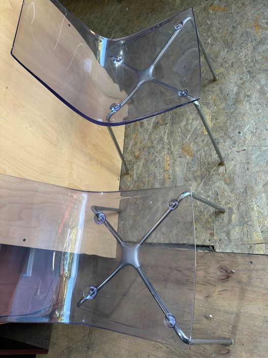 Set 2 Scaune dining; Scaun transparent cu picioare metalice