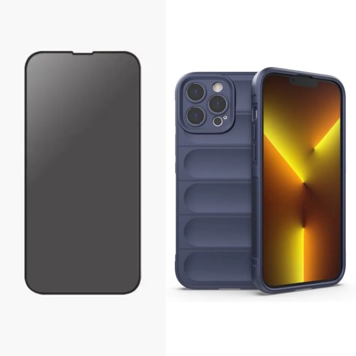 Husa Silicon Wave + Folie Sticla 11D 6D Privacy Iphone 16 PRO MAX PLUS