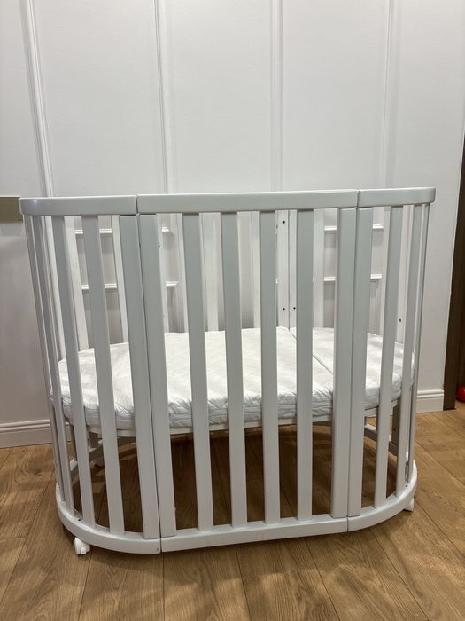 Pătuț evolutiv Marvis lemn masiv fag+saltea cocos+roți