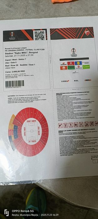 Vând bilet meci FK Crvena Zvezda-Fotbal Club FCSB