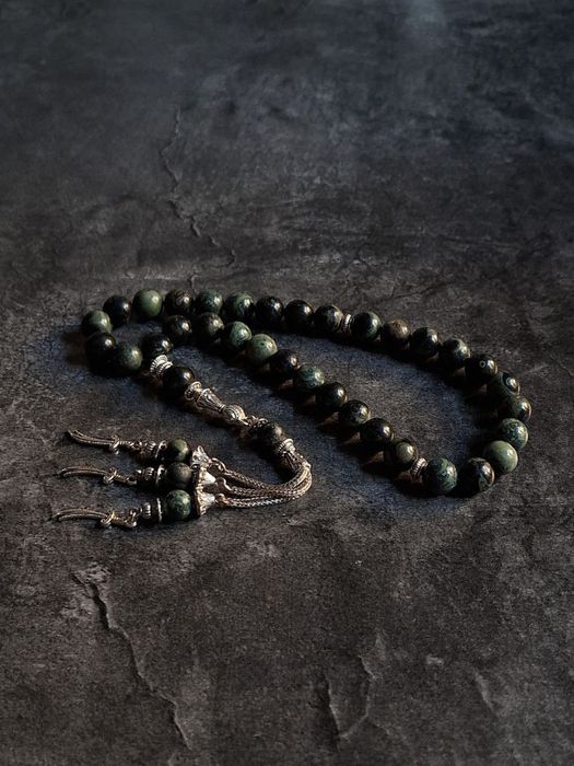 Премиальные чётки(тасбих)  ручной работы из змеевика — 33 бусины