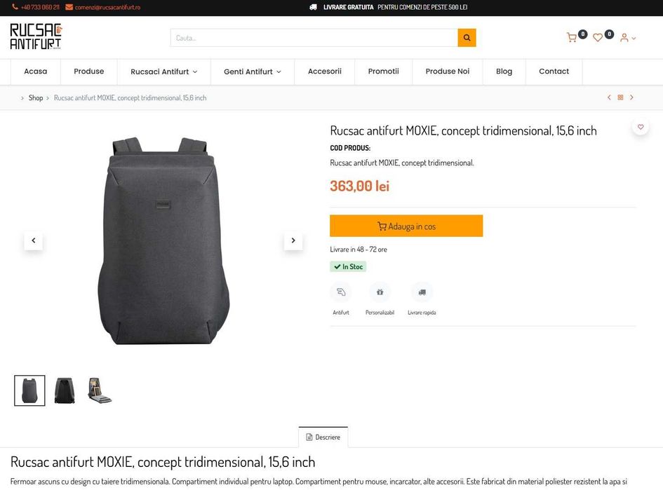 Ghiozdan Rucsac scoalari antifurt Moxie tridimensional cu cablu USB