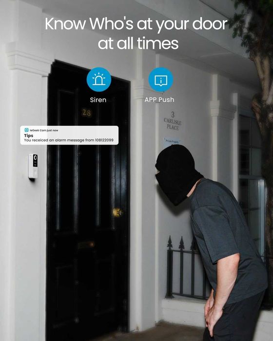 ieGeek безжичен видео звънец,AI детектор на движение,2.4GHz WiFi,Alexa