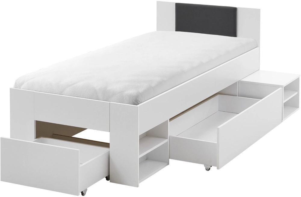 Pat single Relita – cu sertare mari, noptieră pe roți