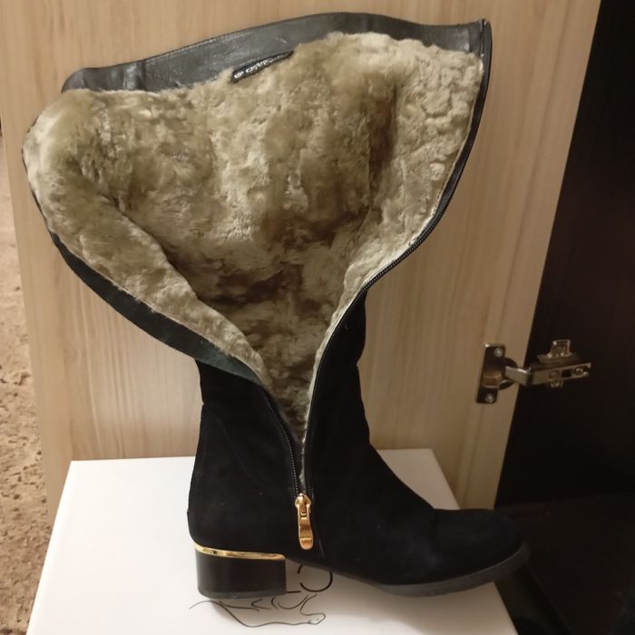 Дамски ботуши 35 номер естествен велур с естествен хастар