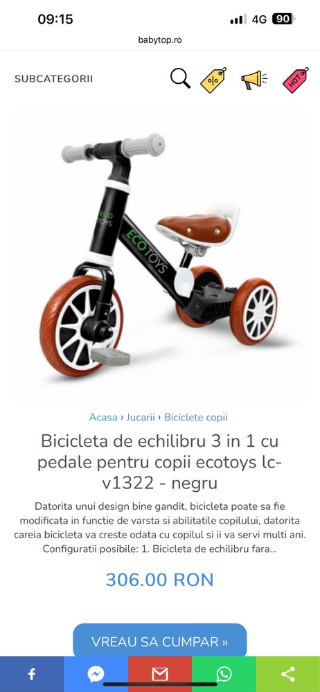 Tricicleta Eco Toys 3 in 1